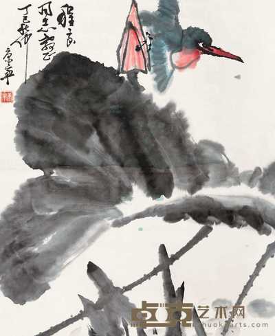 康宁 荷花翠鸟 立轴 69×58cm